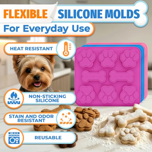 Image of 3 Pcs Dog Treat Molds Silicone, Bone & Paw Shapes, Non-Stick | Dog Molds for Frozen Treats; for Peanut Butter, Yogurt, Broth & Ice; Flexible; Oven, Freezer, Microwave & Dishwasher Safe