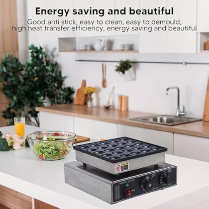 Pancake Maschine Commercial, Elektrischer Poffertjes Maker mit 25 Löcher Gusseisen Pfannkuchenautomat Mini Pfannkuchen Waffeleisen Maschine mit Antihaftbeschichtung (EU-Stecker – Bild 6