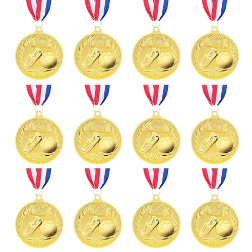 SOKOSEY 12 Packs Soccer Medals, 2 Inches Metal Gold Award Medals for Sports Soccer Games and Prizes...