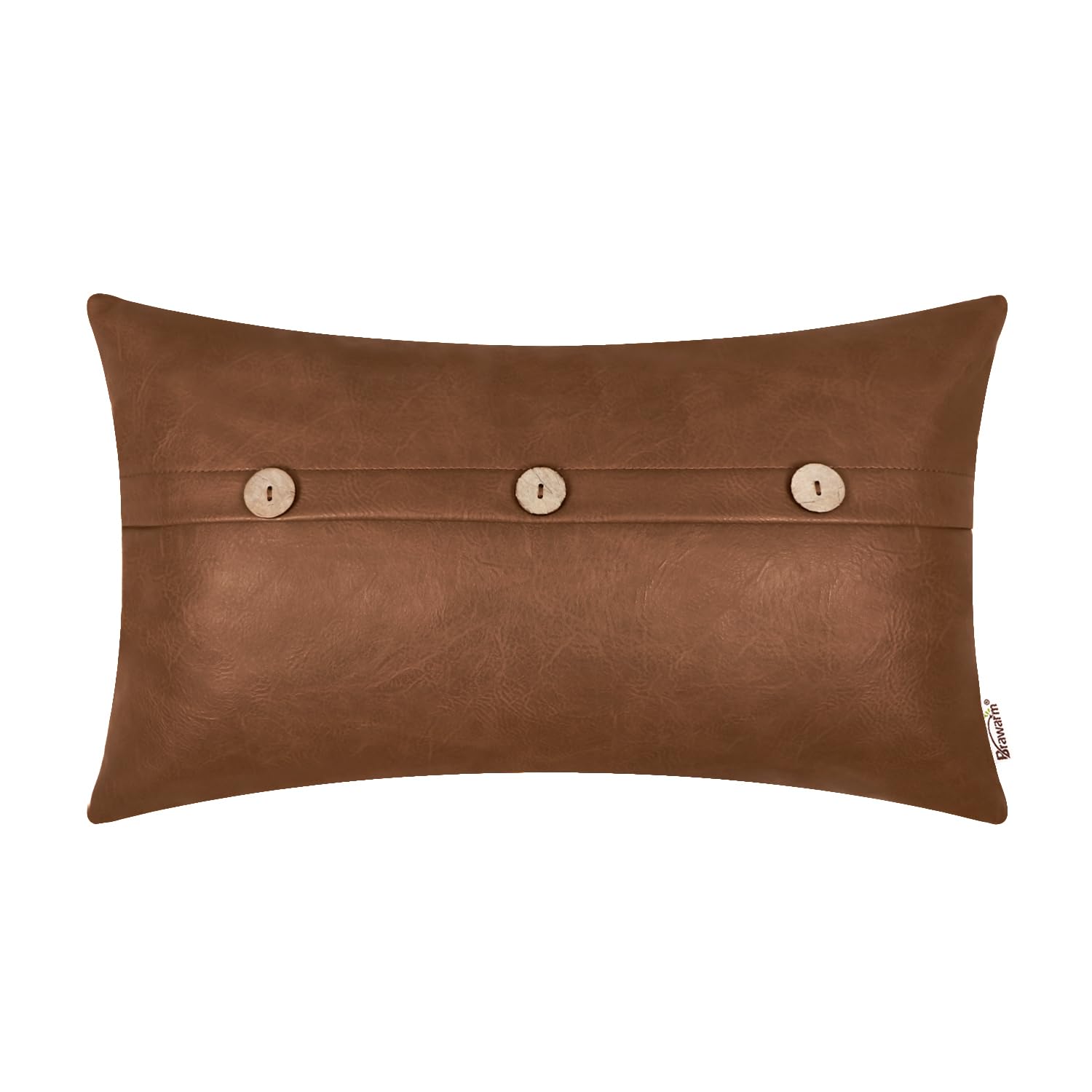 BRAWARM Leather Throw Pillow Covers 12 X 20 Inches, Brown Faux Leather Pillow Cover with Triple Button, Farmhouse Decorative Leather Pillows for Couch