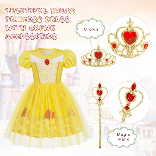 Benylion Snow Princess Costume Dress for Girls Birthday Party Dresses with Crown Wand Tulle Dress Halloween Cosplay Outfits3