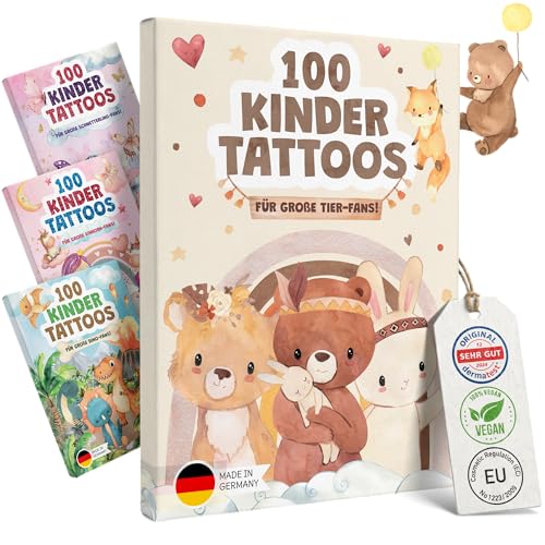 EULENTALER Kinder Tattoo I Von Pädagogen empfohlen I 100x hautfreundliche Kindertattoos mit süßen Tier-Motiven [Dermatest: Sehr Gut] Made in Germany I Geschenk für Kinder inkl. Gratis Ausmalbilder
