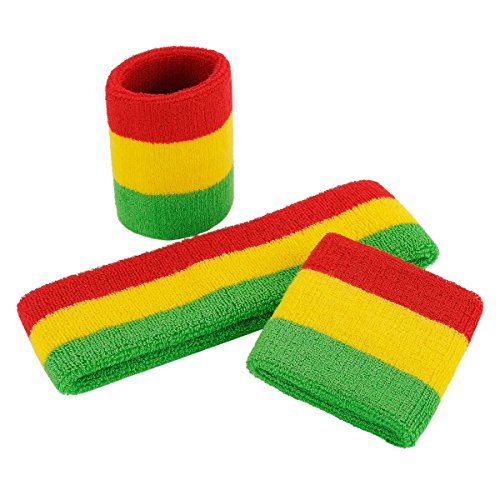 image for ONUPGO Sweatband Set Sports Headband Wrist Striped Sweatbands Terry Cl