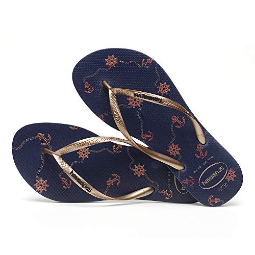 Chinelo Slim Nautical, Havaianas, Feminino, Marinho/Rose Gold, 37/38