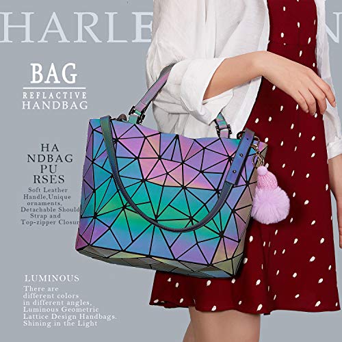 Harlermoon-Geometric-Holographic-Luminous-Reflective-Purse-Large-Top-handle-Handbags-with-Zipper-Closure-Boston-Bag-for-Women