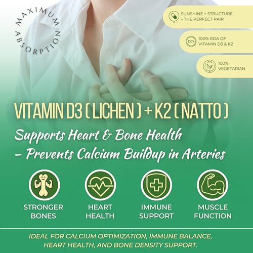 Image of Vegan Vitamin D3 K2 MK-7 Tablets - Lichen D3 & Natto K2 | Supports Bone Strength, Calcium Direction & Immunity | 100% RDA . Plant-Based | 120 Veg Tablets (120 Days)