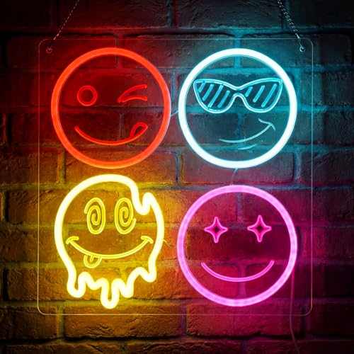 Image of Retisee Smile Face Neon Classroom Sign Multicolor Smile Face LED Neon Light for Wall Decor Gifts LED Sign for Classroom Bedroom Party Bar Wedding Art Decoration Gifts