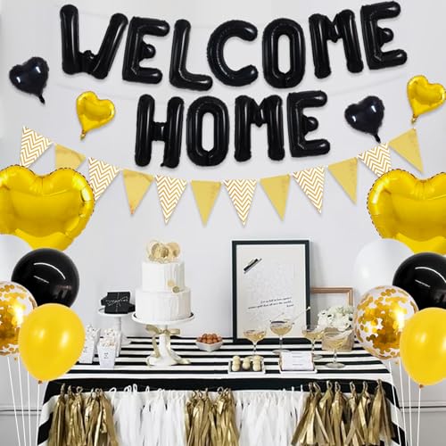 Image of TONIFUL 16 Inch Black Welcome Home Foil Letter Balloons Banner Decor Kit