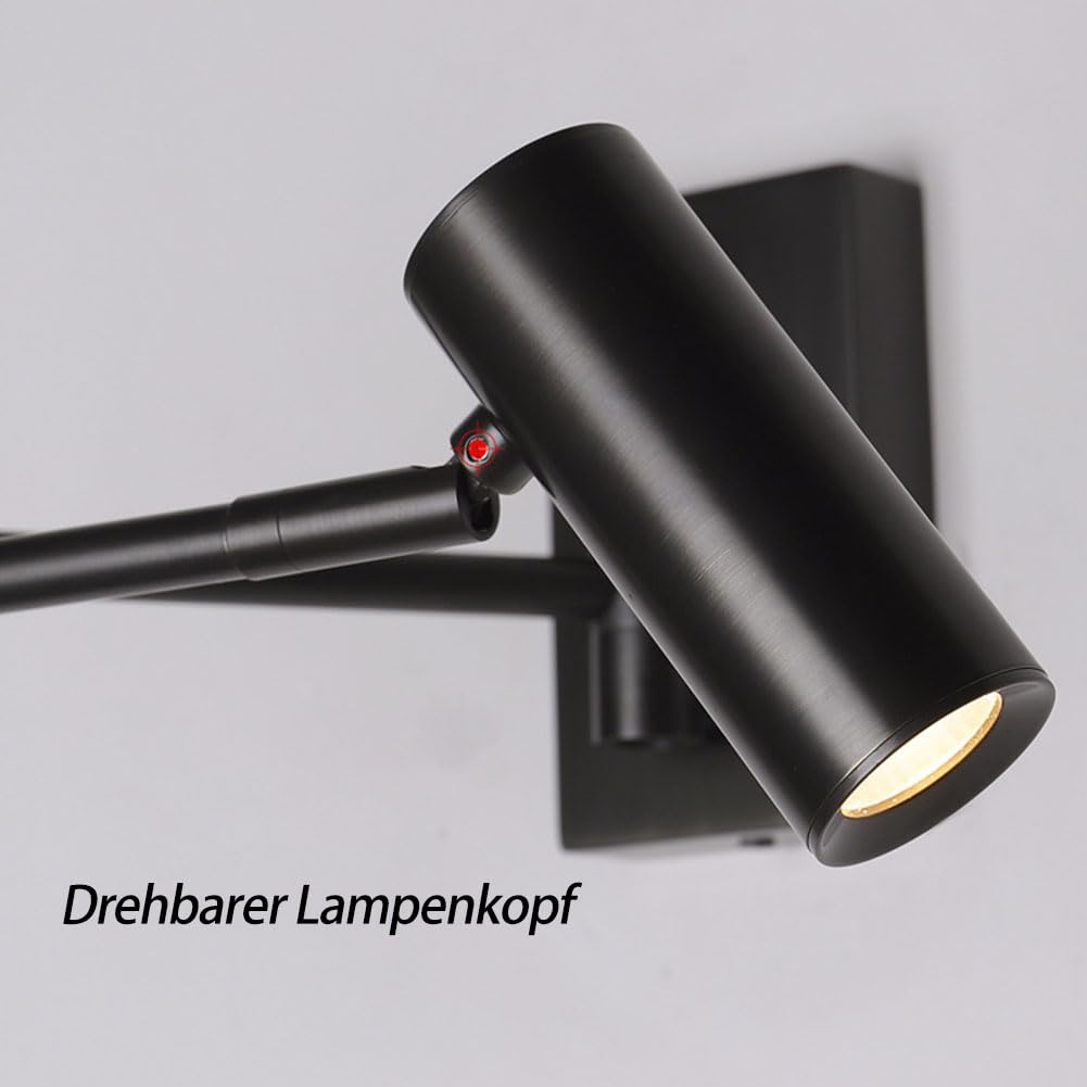 Schwenkbare Wandleuchte Dimmbar mit Schalter Lampe Wand 350° Verstellbarem Arm Wandlampen Innen Vintage Wandstrahler Gelenkarm Wandmontage Nachttischlampe Wand Leselampe Retro für Wohnzimmer