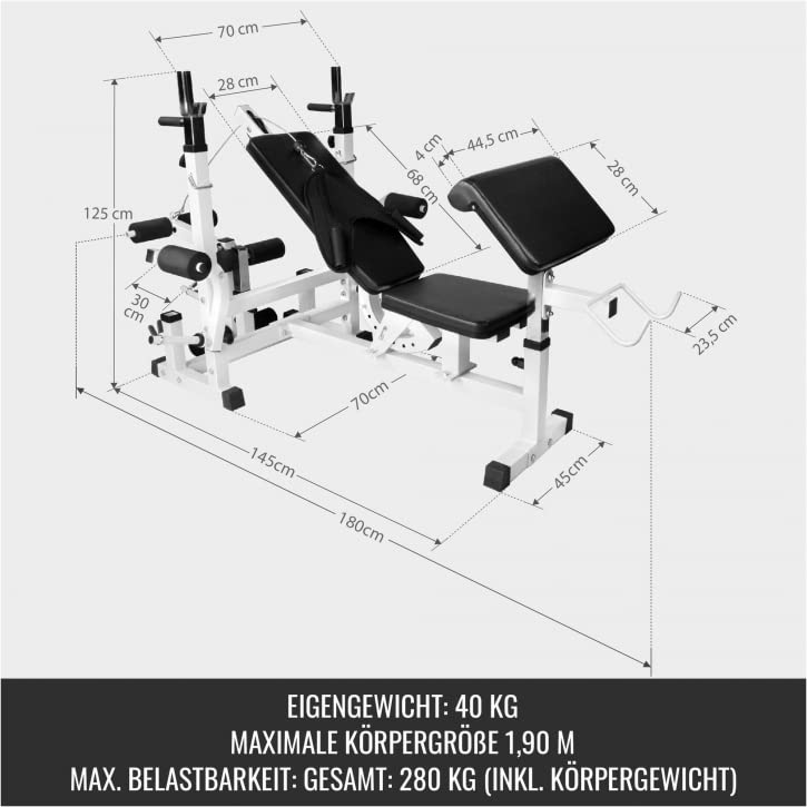 GORILLA SPORTS® Multifunktion Hantelbank - Verstellbar, mit Langhantel-Ablage, Curlpult und Butterfly, Dip-Station… – Bild 3