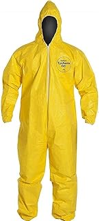 DuPont Tychem 2000 Coverall Standard Fit Hood Stormflap Elastic Wrists and Ankles, Bound Seam, Yellow, Large
