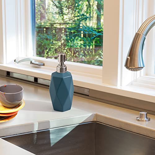 Fe Soap Dispenser, 13.5Oz Ceramic Soap Dispenser Bathroom With 304 Rust Proof Stainless Steel Pump, Decorative Rhombus Design Liquid Hand Soap Dispenser For Kitchen & Bathroom(Blue) #TOP6