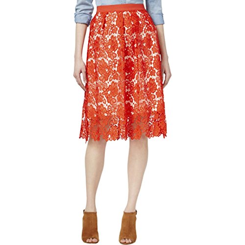 Maison Jules Womens Crochet Lace Overlay Pencil Skirt Red 8