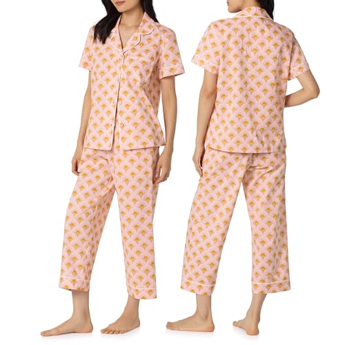 Image of Bed Head PJs Womens Matching Pajamas - Soft Organic Cotton Button Down PJ Shirt & Cropped Pants Set - Loungewear & Sleepwear