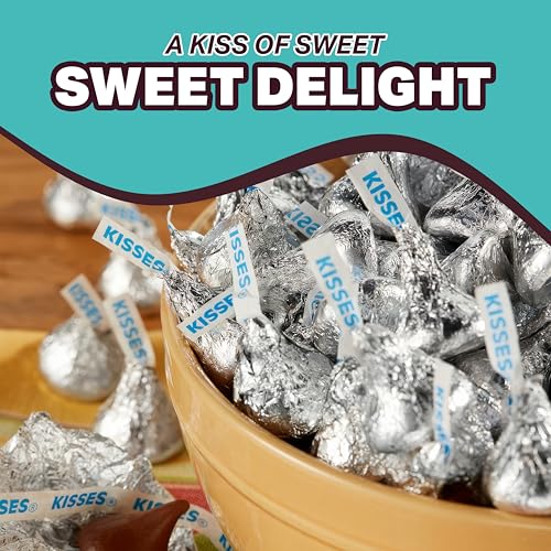 Hershys Kisses Silver Foiled Classic Milk Chocolate - 4 Pounds approx 400 pieces of Chocolate Candy Individually Wrapped - Ideal for Snacking and Sharing wit Family & Friends - Halloween Candy, Bulk Candy Individually Wrapped, Chocolate Candy Ideal for Parties & Gifting