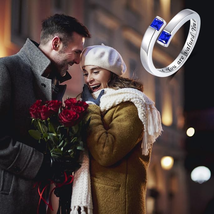 Miniatura 4 de YLT Anillo ajustable de plata de ley 925 para mujer, anillos de piedra natal, circonita cúbica, anillo abierto, regalo para hija y adolescente