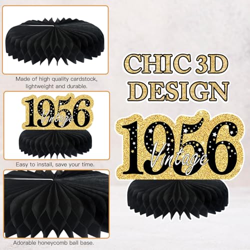 Image of 9Pcs 70th Birthday Decorations Honeycomb Centerpieces for Men Women, Black Gold Happy 70th Birthday Centerpieces Tables Toppers Party Decorations Supplies,Vintage 1956 Aged Table Sign Decor