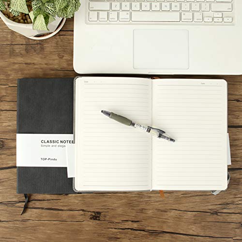 Top-Pindu A5 Grey Pu Notepad Thick Hardcover Executive Notebooks - Premium Thick Paper - 240 Pages - Bookmarks, Elastic Closure, Back Pocket. #TOP2