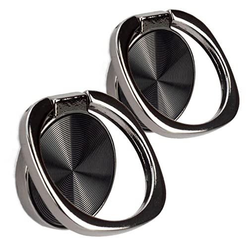 2-Pack-Rounded-CD-Texture-Cell-Phone-Ring-Holder-Stand-360-Degree-Rotation-Finger-Ring-Kickstand-with-Polished-Metal-Phone-Grip-Smartphone-Accessories-Black