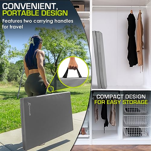 Image of ProsourceFit Bi-Fold Folding Thick Exercise Mat 6'x2' with Carrying Handles for MMA, Gymnastics Core Workouts