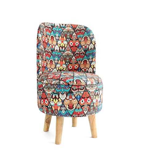 Image of NACIA Elegant Velvet Printed Ottoman Chair | Dressing Table Chair for Bedroom Makeup Room Decor | Modern Upholstered Ottoman with Wooden Legs for Living Room & Home (18x18x32 Inches, Multicross)
