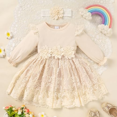 Baby Girl Dress Ruffle Sleeve Toddler Girl Dresses Infant Girls Long Sleeve Fall Winter Clothes Flower Tulle Dress2