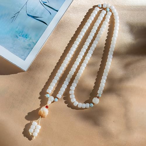 Natural White Bodhi Seed 108 Mala Beads Bracelet for Women with Lotus/Praying Hands Buddhist Prayer Beads Necklace4