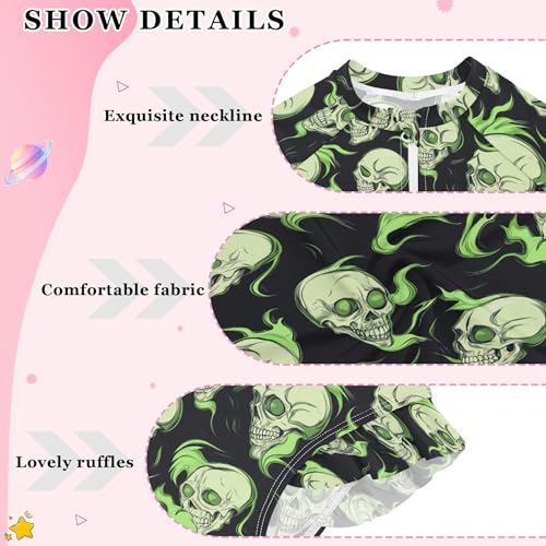 Skull Fire Girls Long Sleeve Rashguard Swimsuit UV Protection One-Piece Swimwear Bathing Suit B04044314