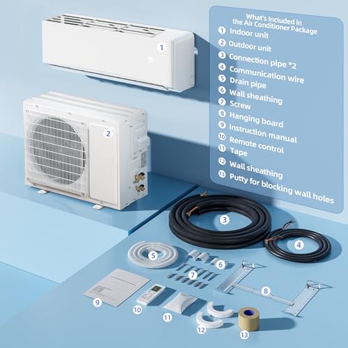 Image of 12000BTU Mini Split Air Conditioner& Heater, 17 SEER2 𝟏𝟏𝟓𝐕 Wall-Mounted AC Unit Cools Rooms up to 750 Sq. Ft, Energy Efficient Inverter AC with Heat Pump