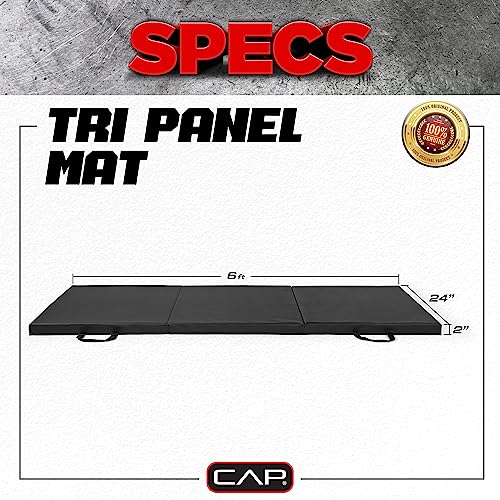 CAP Barbell All Purpose Folding Anti Tear Exercise Training Aerobic Fitness Gym & Gymnastics Balance Mat. 72"L x 24"W x 2"Thick. BLACK