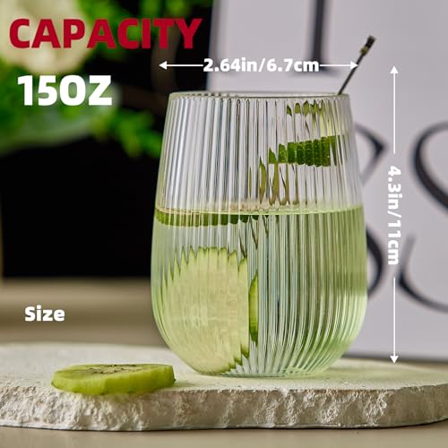 Image of Lueumxc 36 Pack 15Oz Plastic Wine Glasses, Origami Ribbed Disposable Wine Glasses Unbreakable Clear Plastic Cocktail Glasses Recyclable Shatterproof Reusable Wine Cups