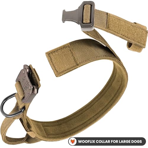 Image of WOOFLIX Metal Dog Collar For Training And Walks | Nylon Collar With Tactical Metal Buckle And D-Ring For Medium And Large Dogs | Dog Collar For Medium And Large Dogs (Extra Large, Beige, 25 Cm X 5 Cm)