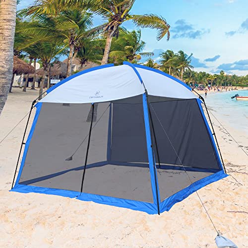 CMYYANGLIN Tente de plage avec deux parois en maille anti-moustiques, deux portes en maille à fermeture éclair, un rideau latéral, grands pieds de 30 x 30 x 8 cm Cover