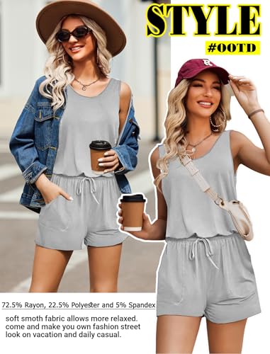 Image of ADOME Rompers for Women Summer Sleeveless Scoop Neck Tank Top Casual Short Jumpsuit Rompers with Pockets