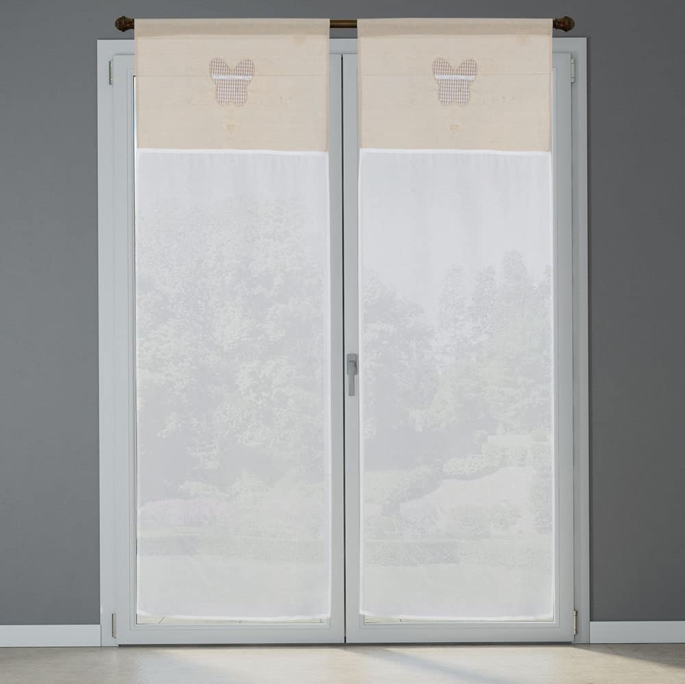 Tendine Da Cucina Shabby Chic - Coppia, Effetto Lino Con Ricamo Farfalla, 60x150cm - Foto 3