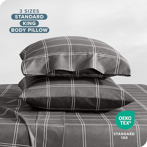 Image of Bare Home Microfiber Pillow Cases - King Size Set of 2 - Cooling Pillowcases - Double Brushed - Pillowcases 2 Pack - Easy Care (King, Modern Plaid - Grey /White)
