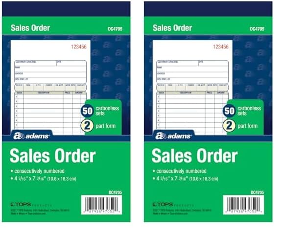 Adams Sales Order Book, 2-Part, Carbonless, White/Canary, 4-3/16 x 7-3/16 Inches, 50 Sets per Book (DC4705) (Pack of 2)