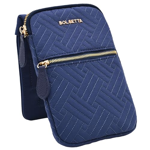 Bolsetta Magnetic Hip Pouch - RFID Blocking Pouch and Key Fob Protector - Zippered Pocket Magnetic Snaplock Attachment - Lightweight Travel Wallet Hip Bag for Concerts and Errands - Navy Quilt