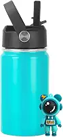 Garrafa Térmica Infantil Inox 350ml com Canudo, Alça e Antivazamento | Acompanha Chaveiro 3D (Verde Água)