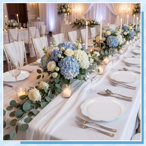 Image of 30 Pcs Blue and White Paper Plates 7 Inch Baby Shower Plates with Blue Trim