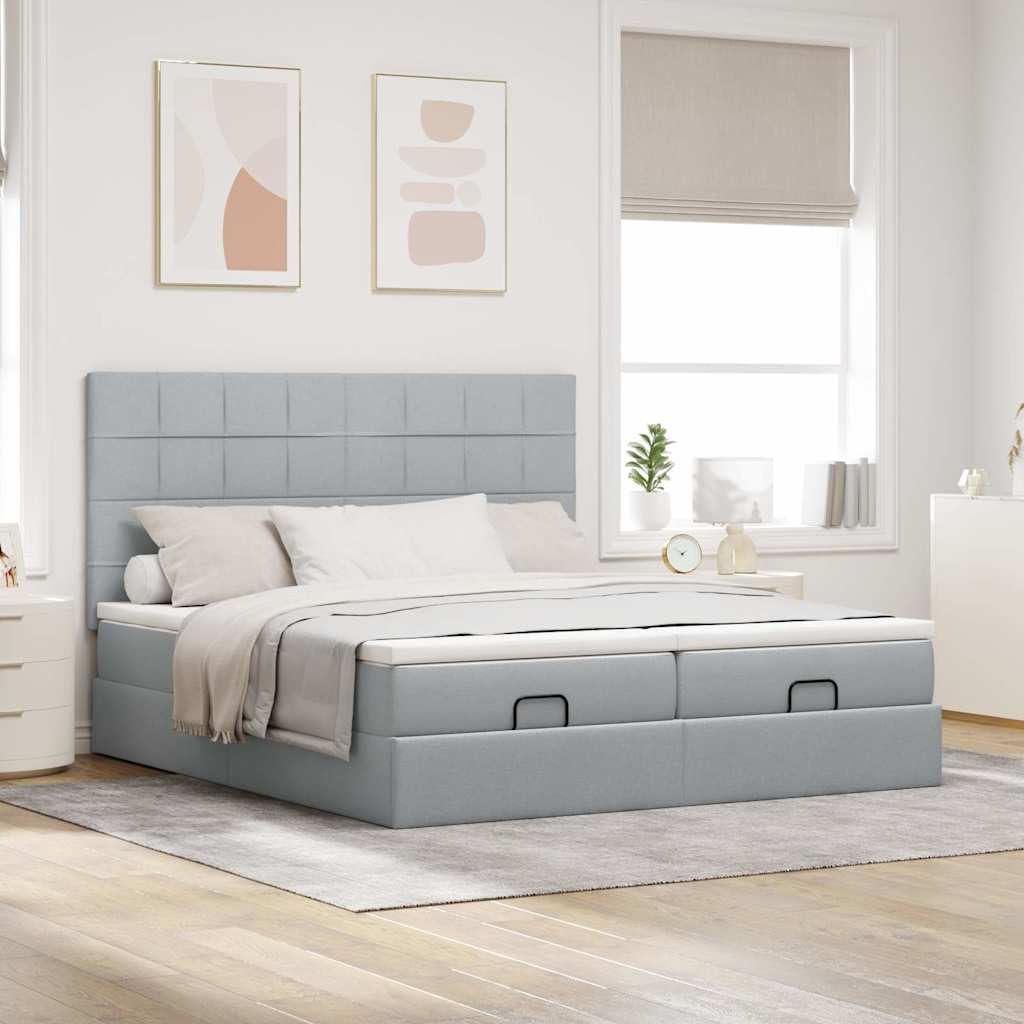 200 x 200 cm grigio chiaro pouf con molle insacchettate, topper, spazio di archiviazione, meccanismo di sollevamento