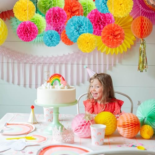 Image of 20 PCS Tissue Paper Pom Poms, Tissue Pom Poms Flowers, Sizes of 6 inch, 10 inch, 12 inch, 14 inch Hanging Paper Flower Ball for Wedding, Birthday, Easter, Graduation Party Decor (Colorful)