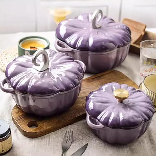 Cocotte en fonte – 3,7 L en émail avec couvercle pour ragoûts et soupes – Forme de citrouille – Cadeau idéal pour Halloween et Thanksgiving