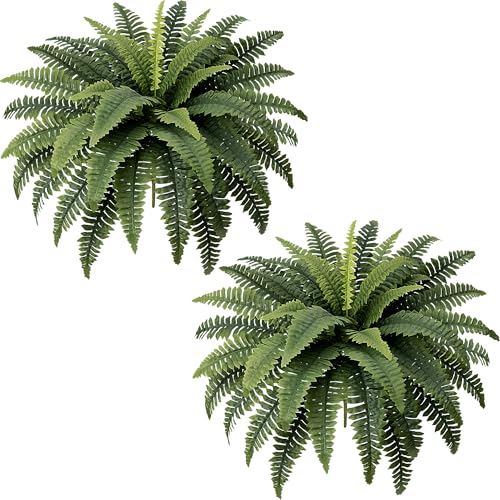 Fely bely Fake Ferns - Set of 2 Faux Boston Ferns Large Artificial Plants, 40 Leaves per Bouquet, 35...
