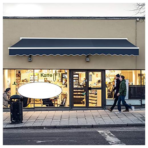 Diensweek Patio Awning Retractable 15'x10' Fully Assembled Manual Commercial Grade - Quality 100% 280G Ployester Window Door Sunshade Shelter - Deck Canopy Balcony P100 Series (15'x10', Navy Blue)