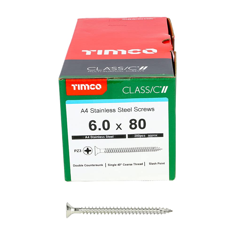 TIMCO Classic Multi-Purpose Screws - PZ - 6.0 x 80 - A4 Stainless Steel - Box of 200, Silver, 6 x 80 - Image 3