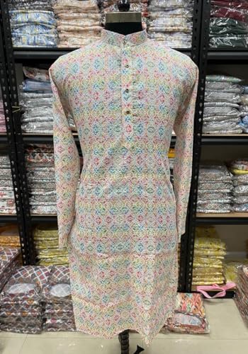 Image of FOXDX Men's Traditional Cotton Floral Printed Only Kurta