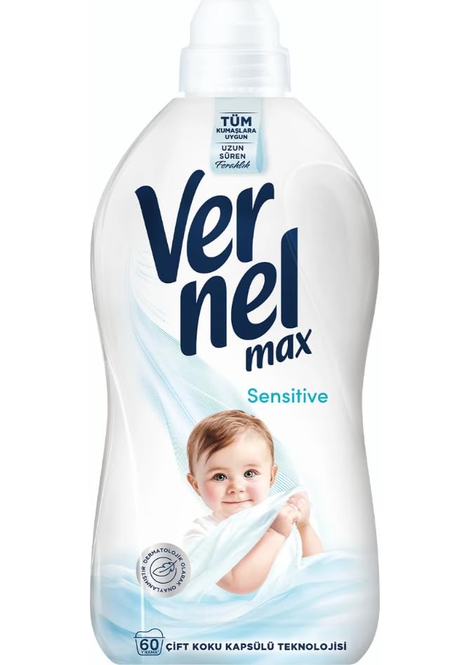 Vernel Max Sensitive Alerjik Ciltler için Boya İçermeyen 60 Yıkama Konsantre Çamaşır Yumuşatıcısı (1 x 1440 mL)