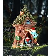 iStatue Solar Fairy House with 2 Gnomes - 11.5'' Resin Miniature Figurines for Outdoor Decor - So...