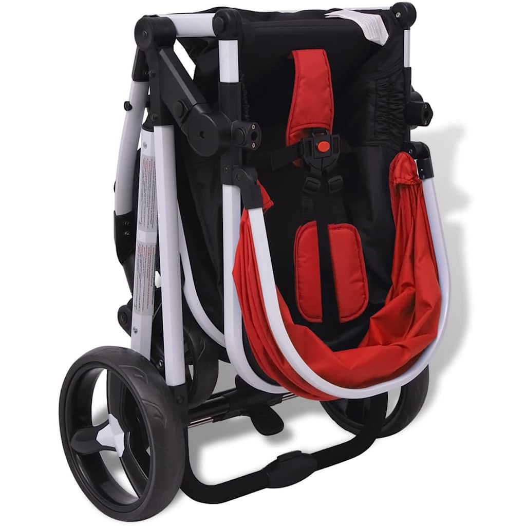 vidaXL Passeggino 3 in 1 Bambini Alluminio Rosso e Nero Carrozzina Seggiolino